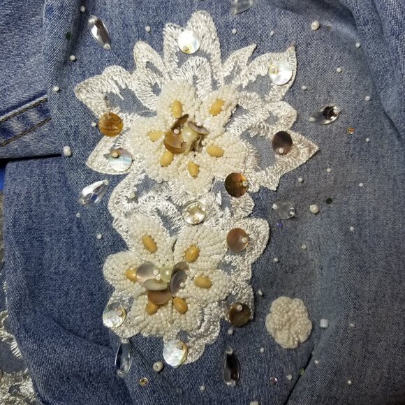 DG2 Size 16 Blue Embellished Beads Sequins Gems Embroidered Floral Jeans - Picture 4 of 9